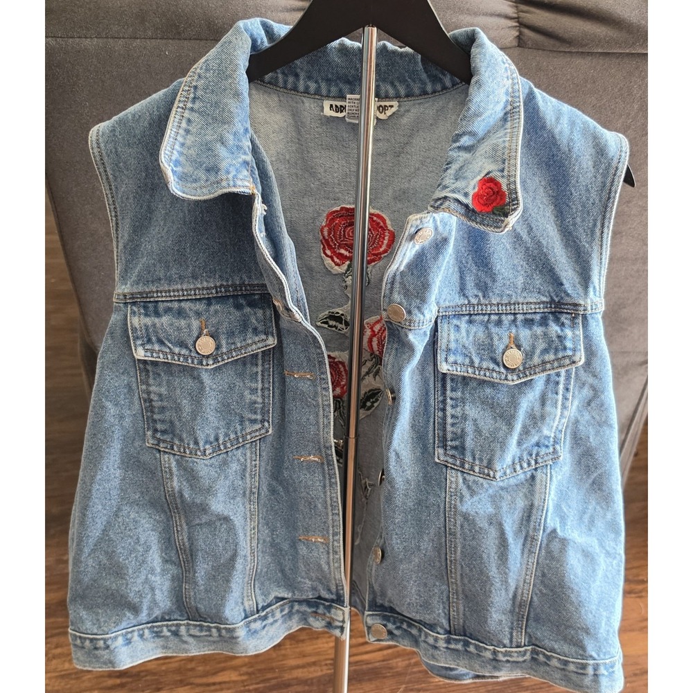 Vintage Denim Vest Embroidered Rose Women's Plus Size 18/20 Adriana Sport Boho